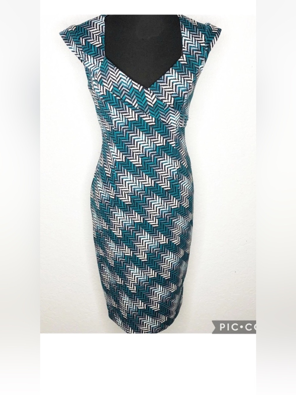 White House Black Market Teal Chevron Sheath Midi Dress